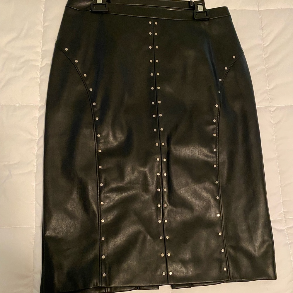 Worthington Black studded faux leather midi pencil skirt